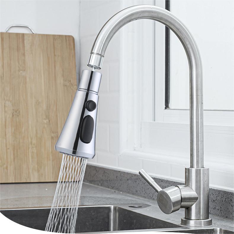 This faucet has 3 different modes (stream, spray, and dual aqua blade) to meet your different cleaning needs. Soft Stream - Concentrated water outlet, easy to fill water, wash hands, clean vegetables & fruit, and so on. Wide-angle Spray- Wide spray area, easy to clean tabletop, sink, etc. Pressurized Aqua Blade - Strong water outlet, easy to clean dishes, bowls, cups, and other greasy items.