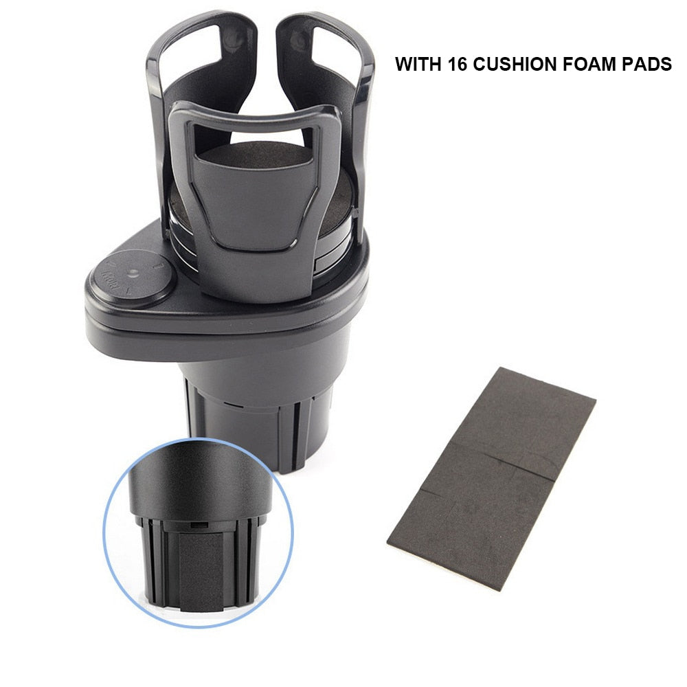 2 in 1 Slip-proof Cup Holder. One car cup holder can be replaced with two. To save car space. It is universal for most cars. The bottom of the cup is made of non-slip foam.
